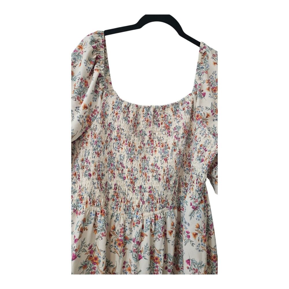 Just Found Dress 2X On/Off Shouder Tiered Smocked Bodice Self Tie Puff Sleeves - Picture 3 of 8